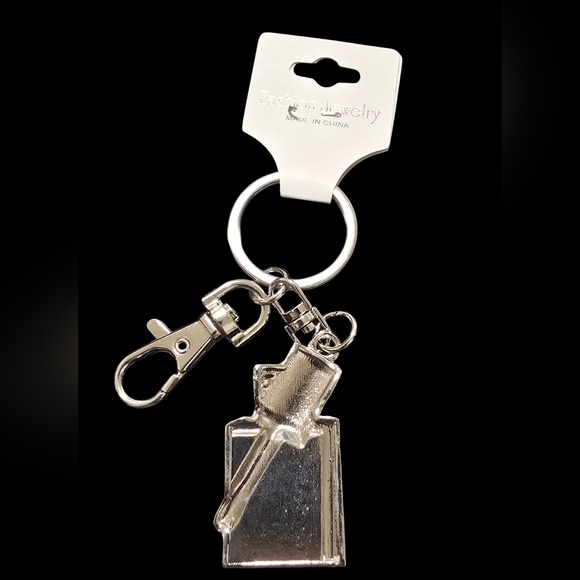 NWT Nail Polish Bottle Keychain Bag Charm Pink and Black Enamel Charm 4" - Picture 3 of 5